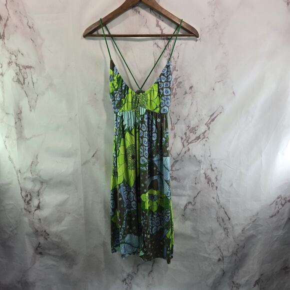 Free People Dress Womens Small Blue Green Boho Smocked Paisley Strappy Y2K - Picture 1 of 9